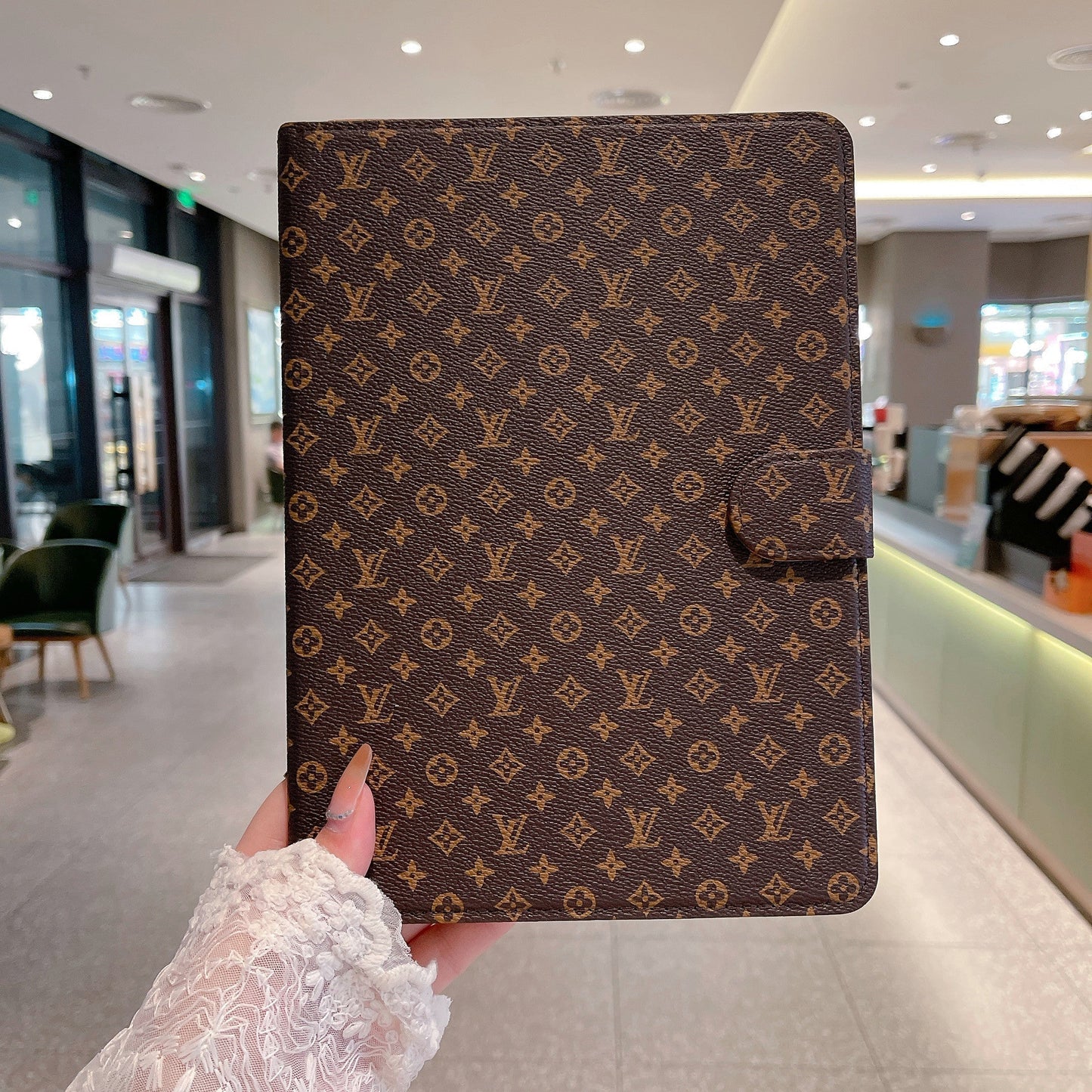 럭셔리 iPad 케이스 캔버스 모노그램 가죽 신선한 여름 테마 패턴