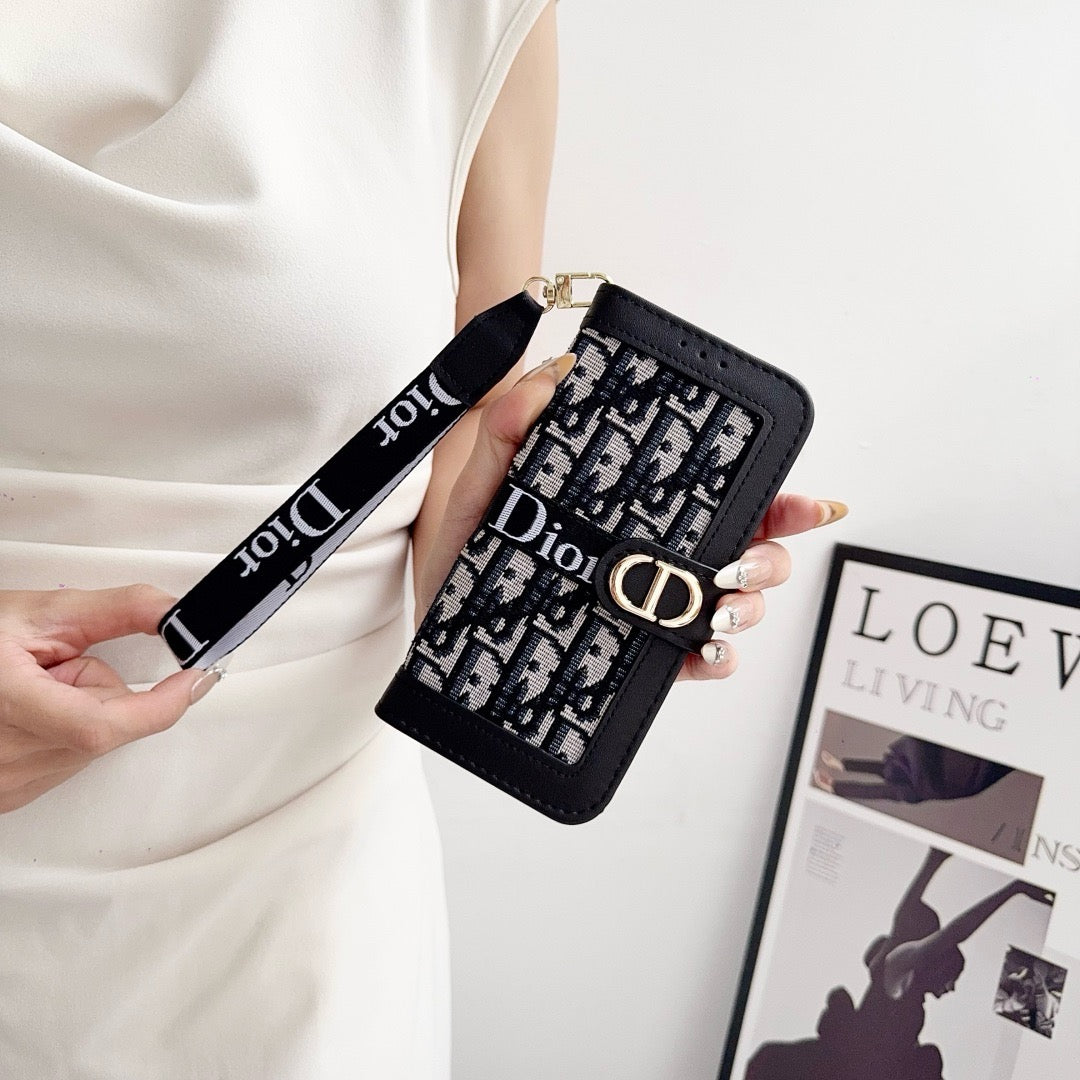 Módní elegantní vzor peněženka pouzdro na iPhone s odnímatelným páskem na zápěstí