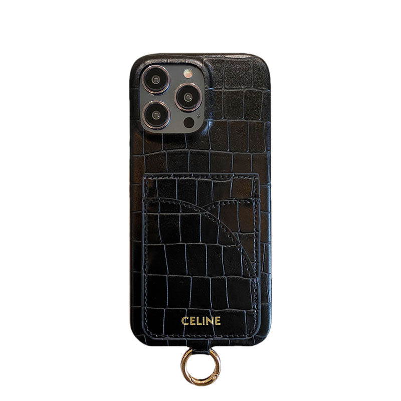 Custodia per iPhone Celine con stampa alligatore con porta carte e cinturino marrone -EYP241415