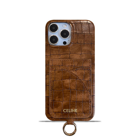 Alligator Print Celine iPhone-etui med kortholder og rem Brun -EYP241415