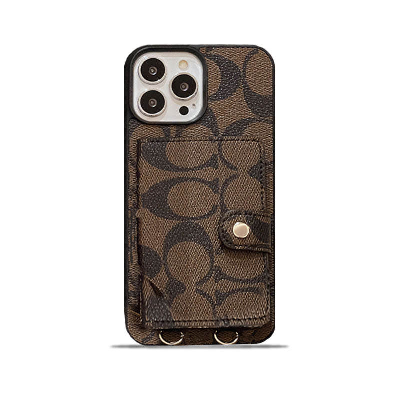 Klasické pouzdro na iPhone s peněženkou a popruhem hnědé -SZK240402