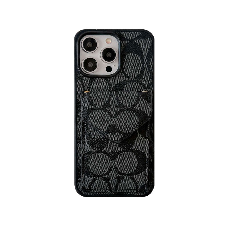 Klasické pouzdro na iPhone s držákem karty a popruhem světle černé -SJ240513