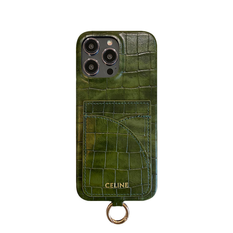 Custodia per iPhone Celine con stampa alligatore con porta carte e cinturino marrone -EYP241415