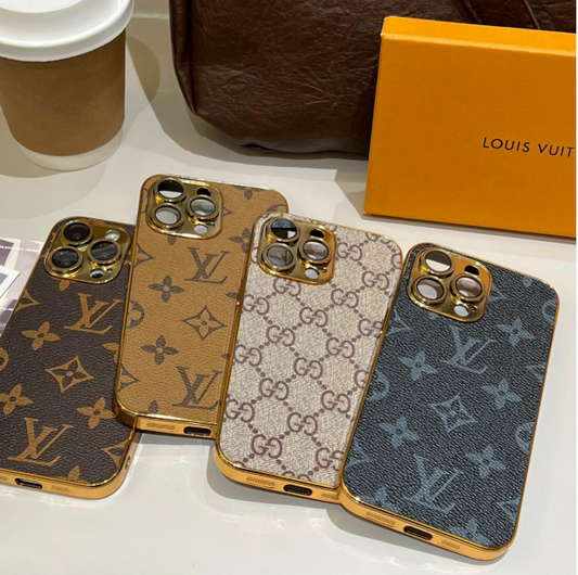 Lyxigt klassiskt Monogram iPhone-fodral med elektropläterade guldkanter