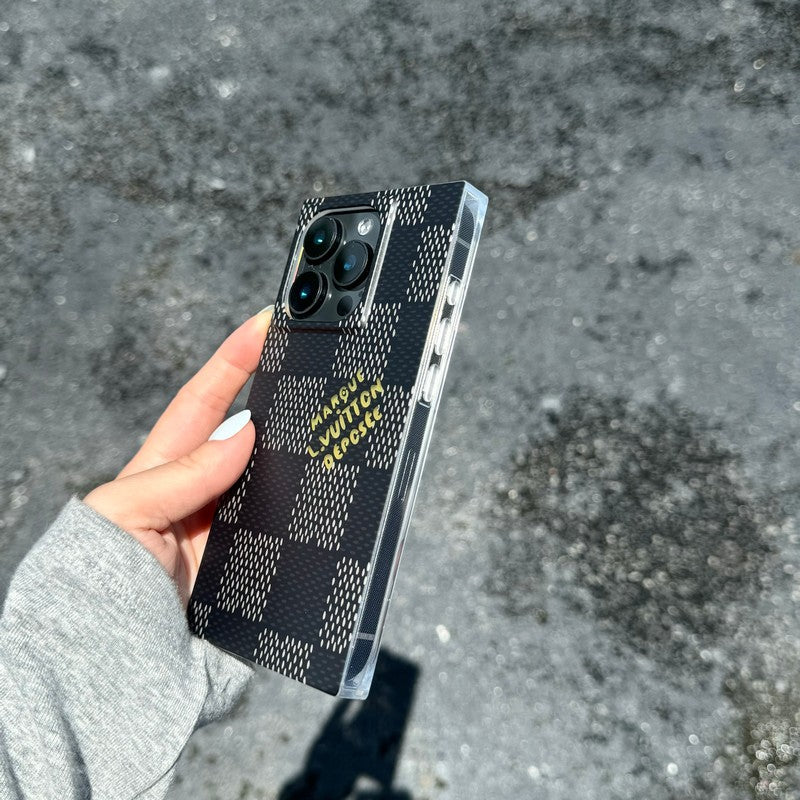 Luxusní černé<lAMP>bílé čtvercové pouzdro na iPhone