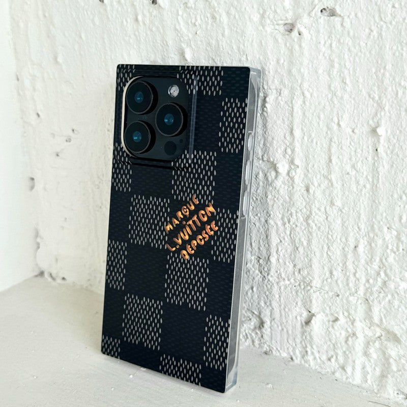 Luxusní černé<lAMP>bílé čtvercové pouzdro na iPhone