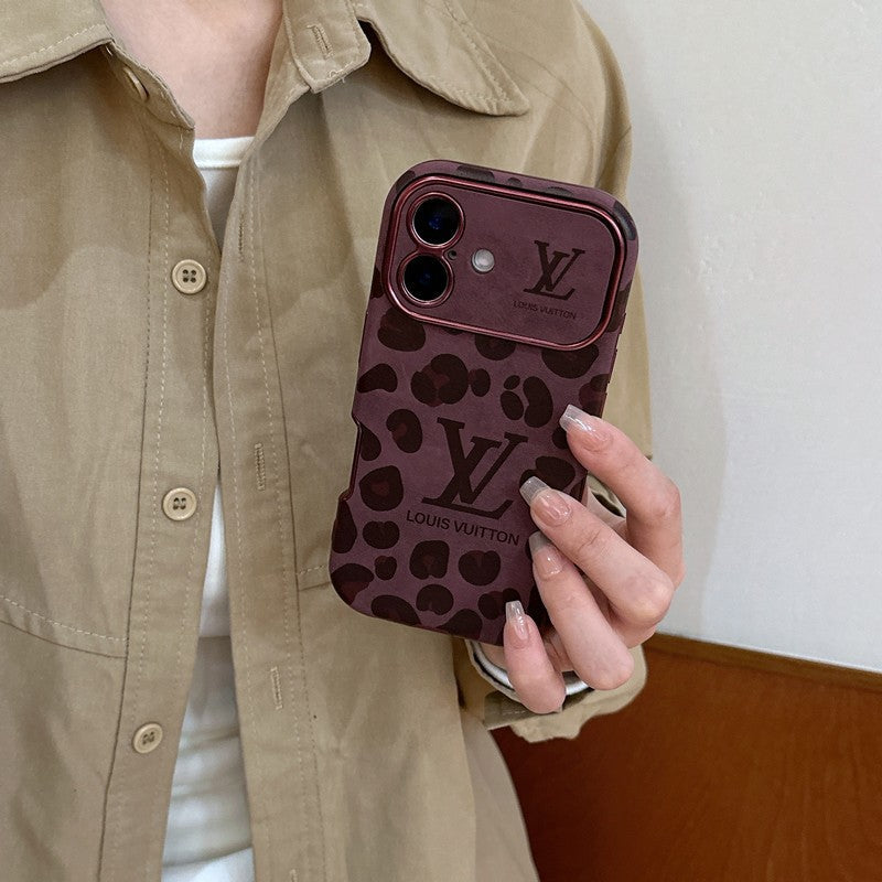 Luxusní hnědé & fialové kožené pouzdro na iPhone