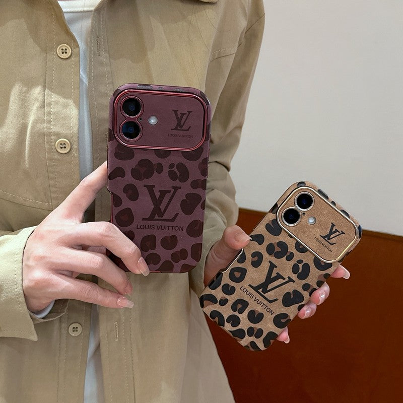 Luxusní hnědé & fialové kožené pouzdro na iPhone