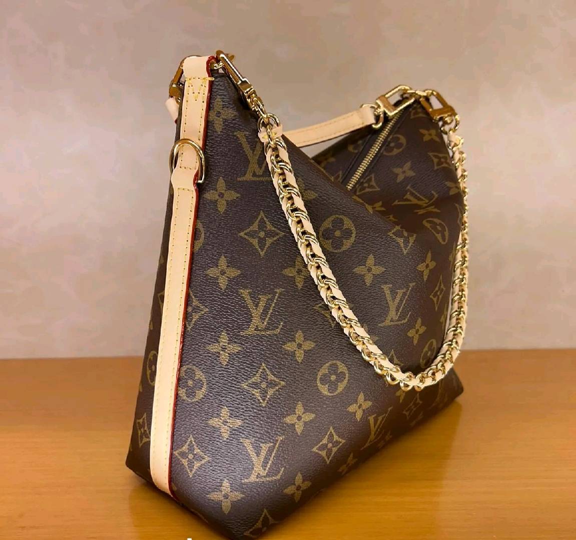 Vintage Monogram Print Zipper Shoulder Pouch