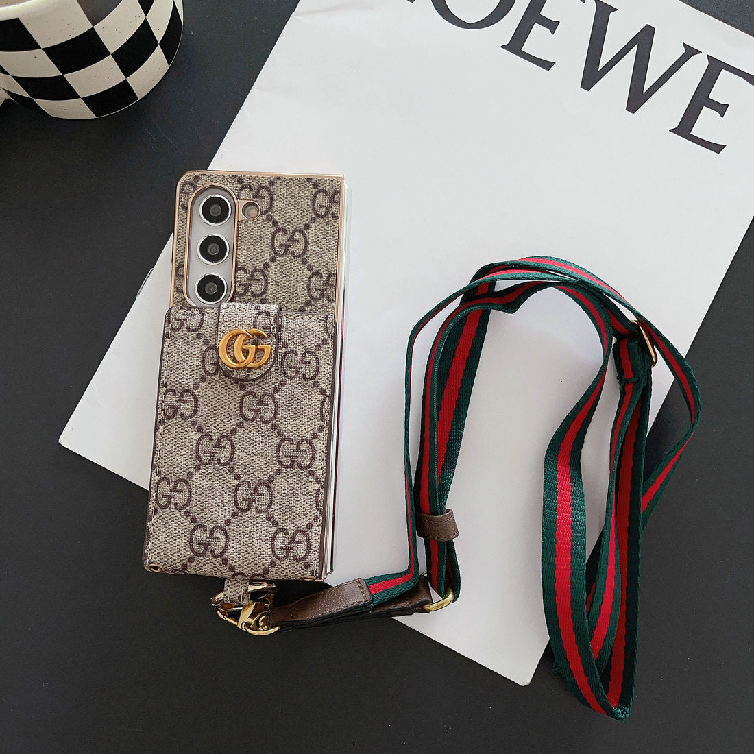 LUXUSNÍ ELEKTROPLICOVACÍ MONOGRAMOVÝ DRŽÁK KARTY CROSSBODY SAMSUNG Z FOLD POUZDRO