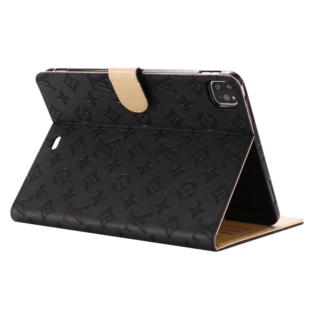 Fondina con monogramma in tela goffrata 3D Apple iPad Flip Cover con funzione di supporto