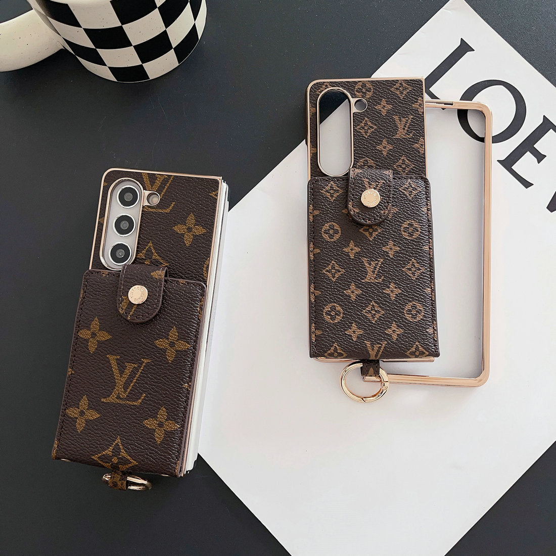 LUXUSNÍ ELEKTROPLICOVACÍ MONOGRAMOVÝ DRŽÁK KARTY CROSSBODY SAMSUNG Z FOLD POUZDRO