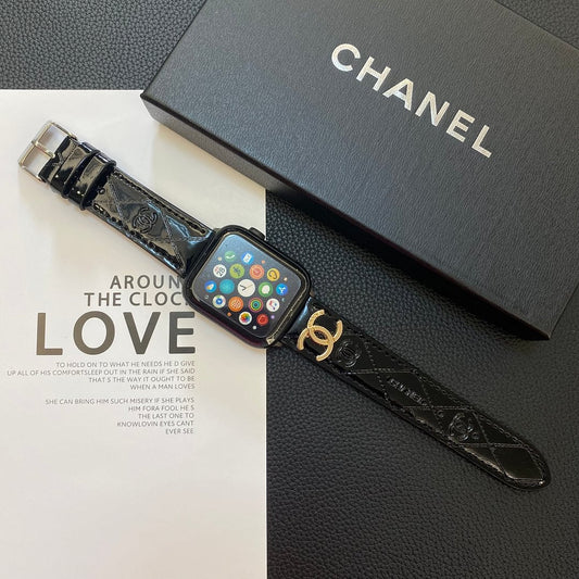 광택 있는 가죽 Apple Watch Strap 럭셔리 메탈 로고