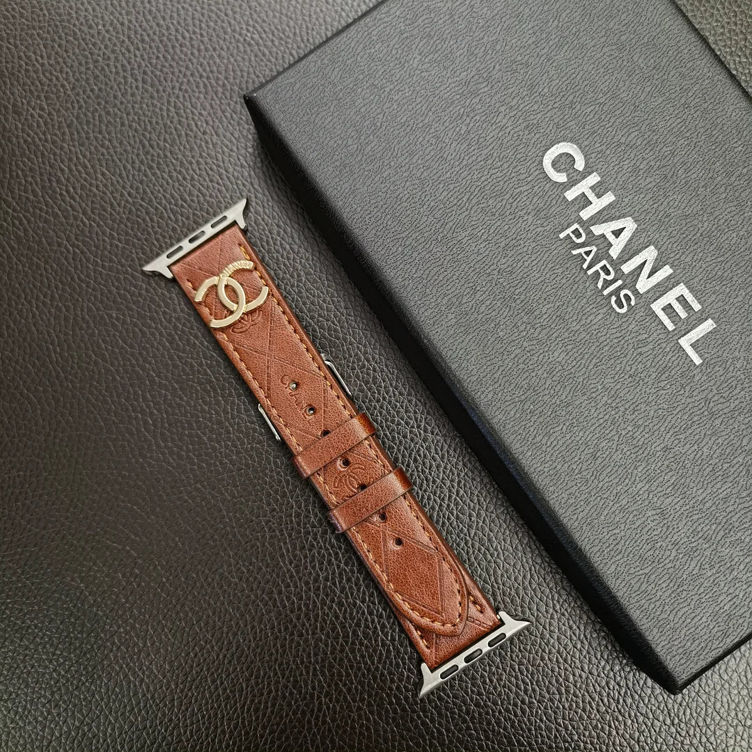 Luxusní zlatý 3D embosovaný kožený řemínek Apple Watch Monogram