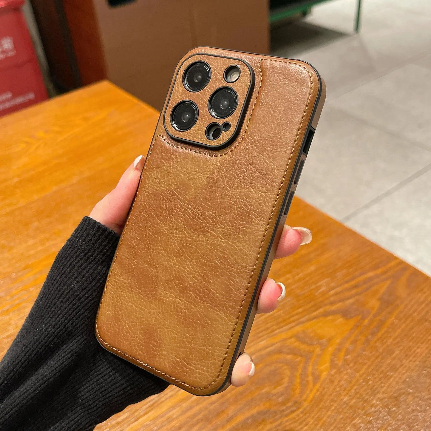 Premium Vintage Leather iPhone Case – Soft Touch Shockproof Protective Cover