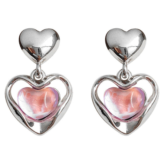 Iriserande rosa hjärtdropsörhängen – French Sweet Chic med Edgy Twist-tillbehör