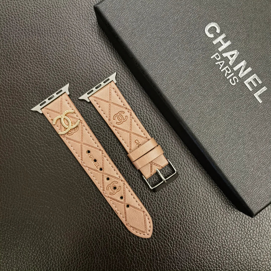 Luxusní zlatý 3D embosovaný kožený řemínek Apple Watch Monogram