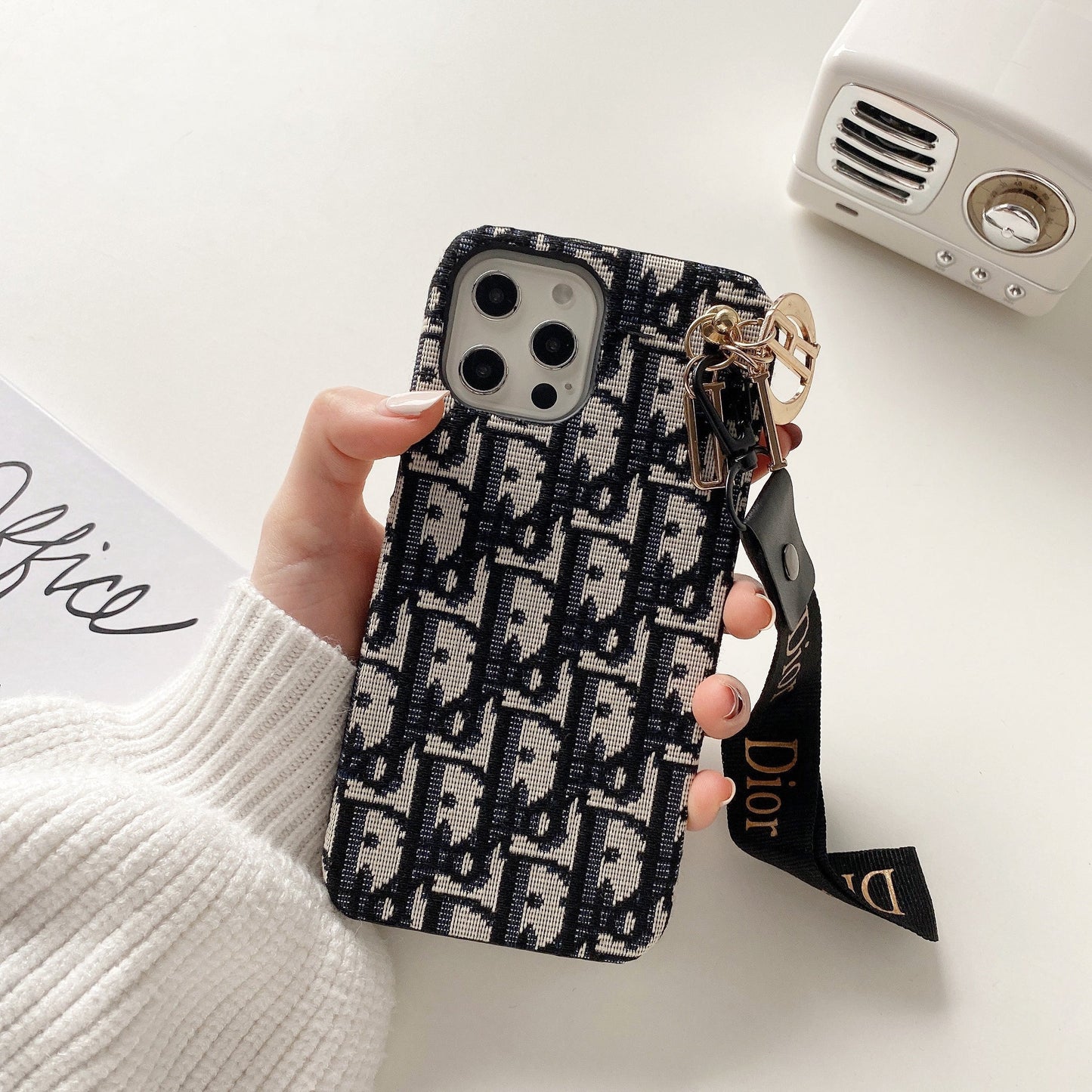Módní pouzdro na iPhone s páskem černé-GS240315