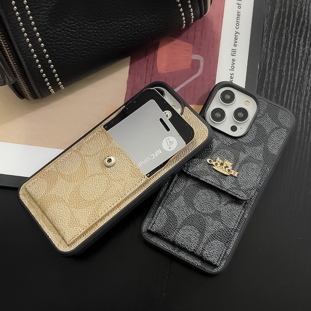 Klasické pouzdro na iPhone s držákem na kartu Peněženka Coffee -SZK240425