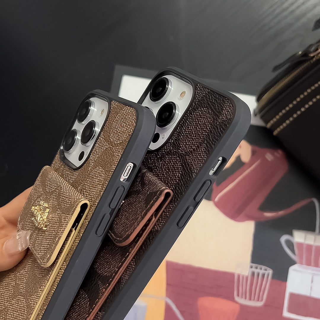 Klasické pouzdro na iPhone s držákem na kartu Peněženka Coffee -SZK240425