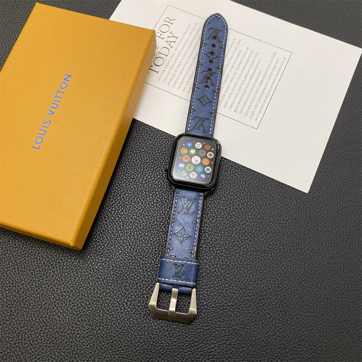 Kožené řemínky s monogramem Apple Watch Kožené modré-YH24422
