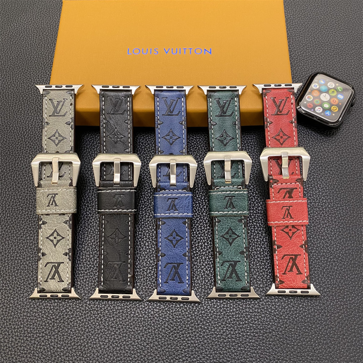 Kožené řemínky s monogramem Apple Watch Kožené modré-YH24422