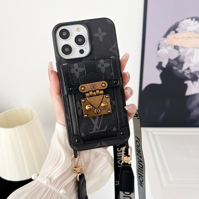 Luxusní černé & Bílé pouzdro na iPhone Crossbody Chain