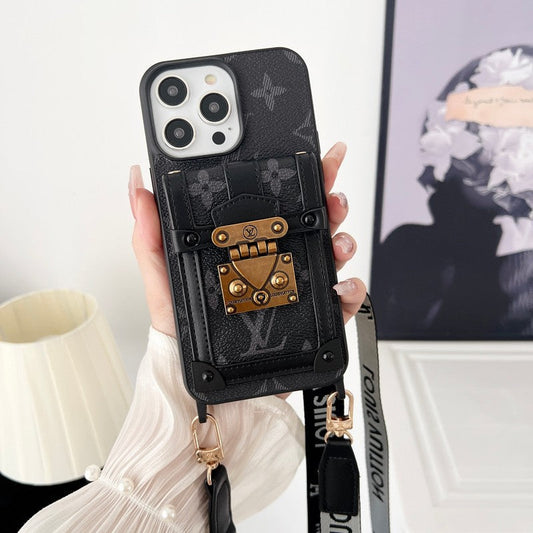 Lyxigt svart & Vit Crossbody Chain iPhone-fodral