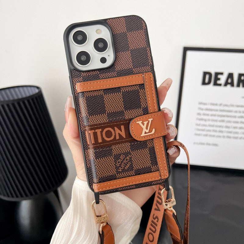 Luxusní Card Bag Řetízek Klasické hnědé pouzdro na iPhone