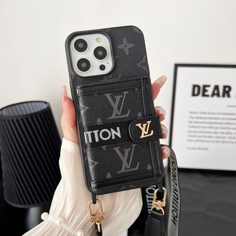 Luxusní Card Bag Chain Black & Bílé pouzdro na iPhone