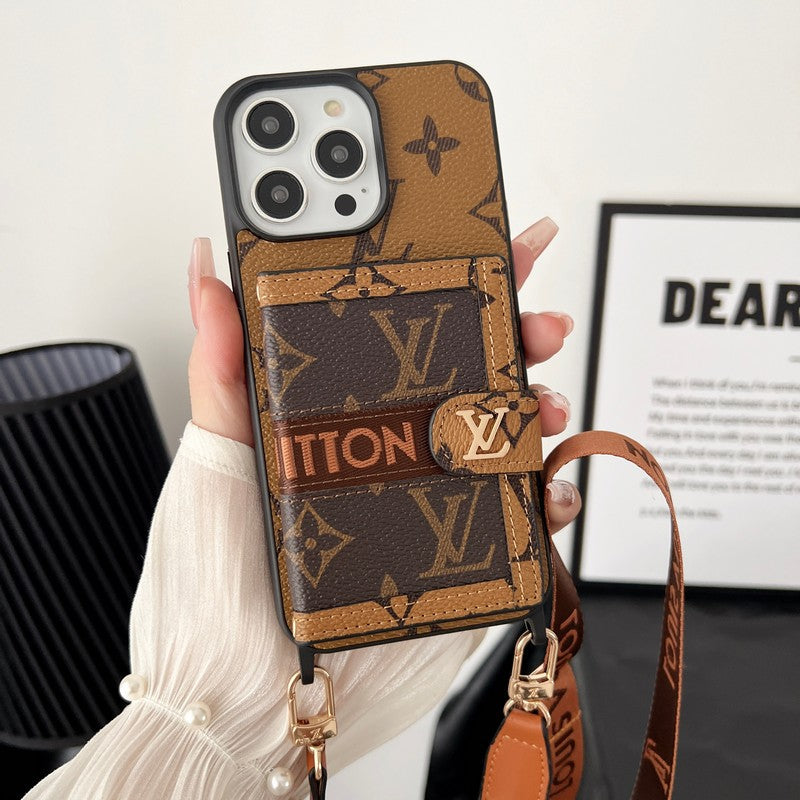 Luxusní Card Bag Řetízek Klasické hnědé pouzdro na iPhone