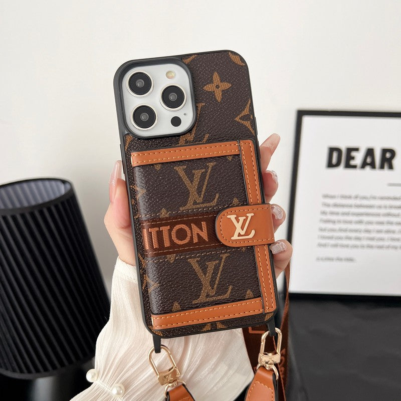 Luxusní Card Bag Řetízek Klasické hnědé pouzdro na iPhone
