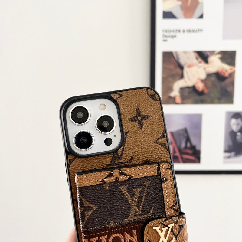 Luxusní Card Bag Řetízek Klasické hnědé pouzdro na iPhone