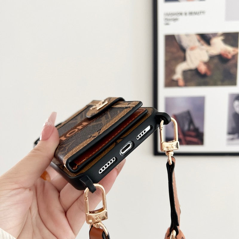 Luxusní Card Bag Chain Black & Bílé pouzdro na iPhone