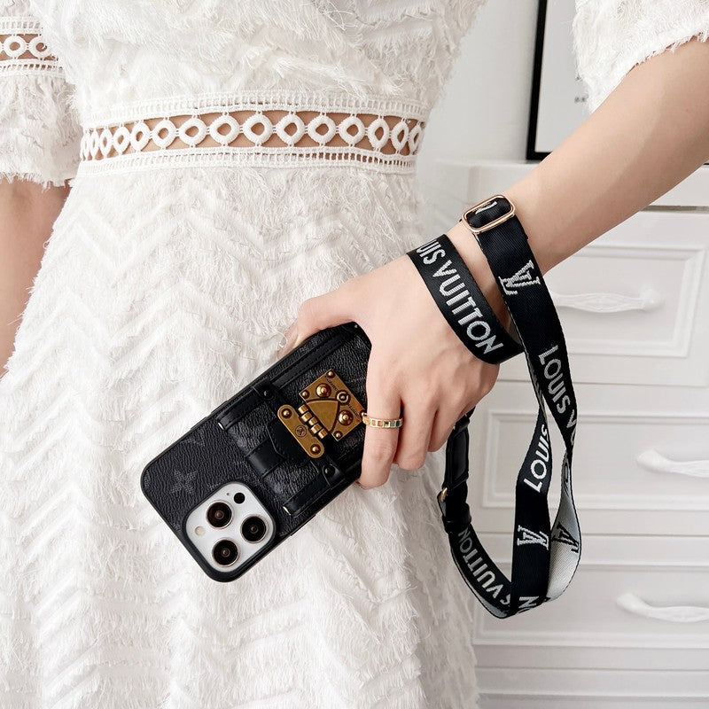 Luxusní černé & Bílé pouzdro na iPhone Crossbody Chain