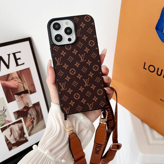 Lyxigt brunt Crossbody iPhonefodral