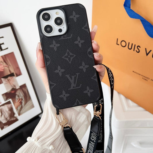 Lyxigt svart & Vit Crossbody iPhone-fodral