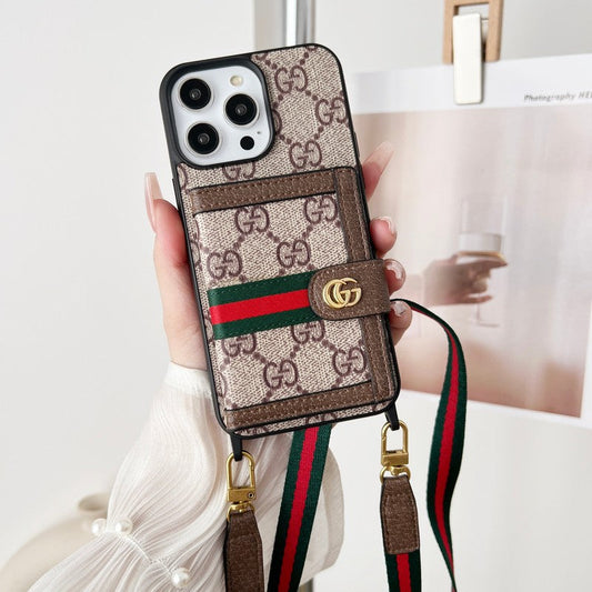 Klasyczne etui na iPhone'a z łańcuszkiem na karty Premium