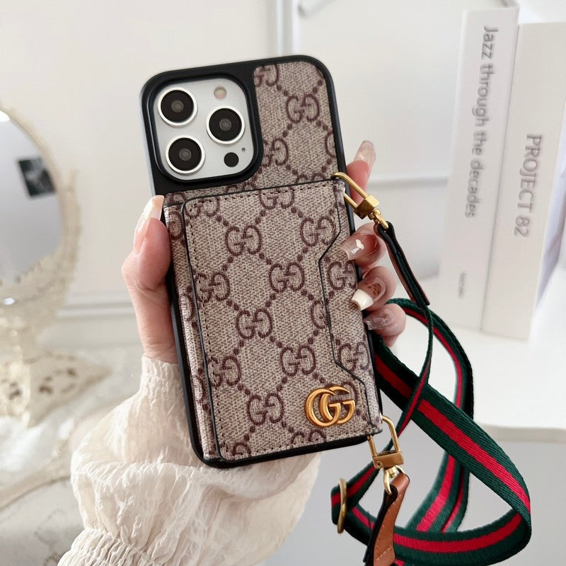 Funda para iPhone con bolso cruzado para tarjetas laterales de primera calidad