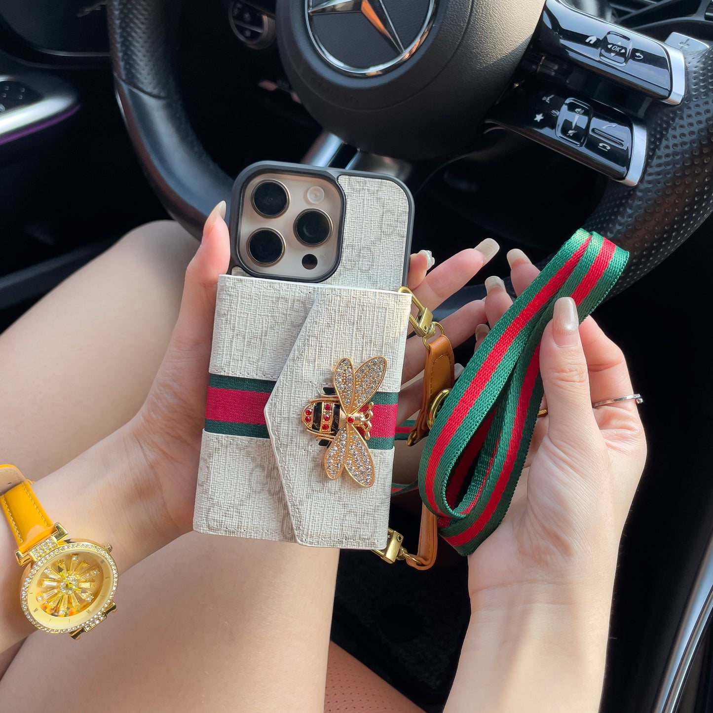 Prémiové pokročilé pouzdro na iPhone Crossbody s držákem karty & řemínkem přes rameno