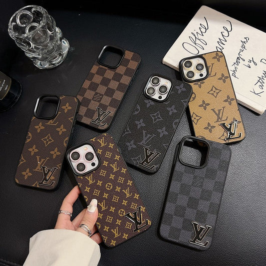 Lyxigt svart logotyp läderfodral för iPhone