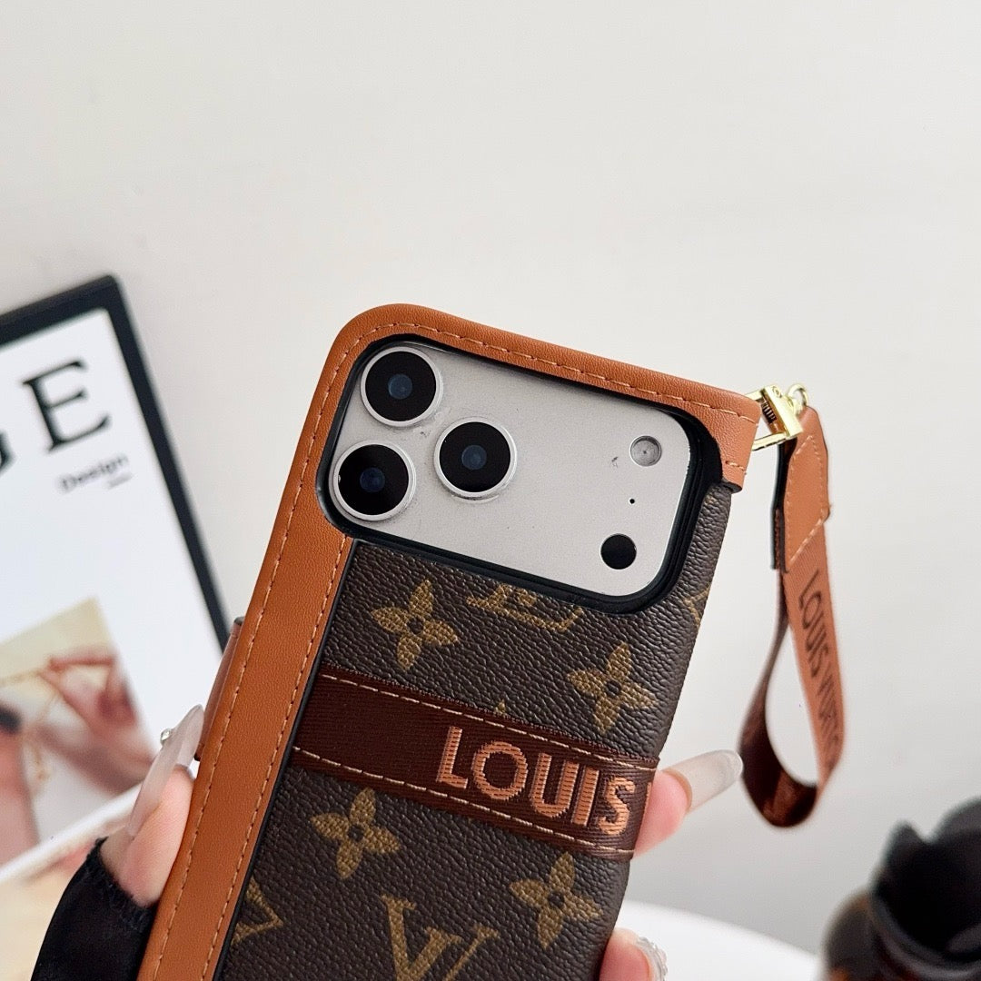 Luxusní luxusní vzorované pouzdro na iPhone s pouzdrem na kartu a popruhem