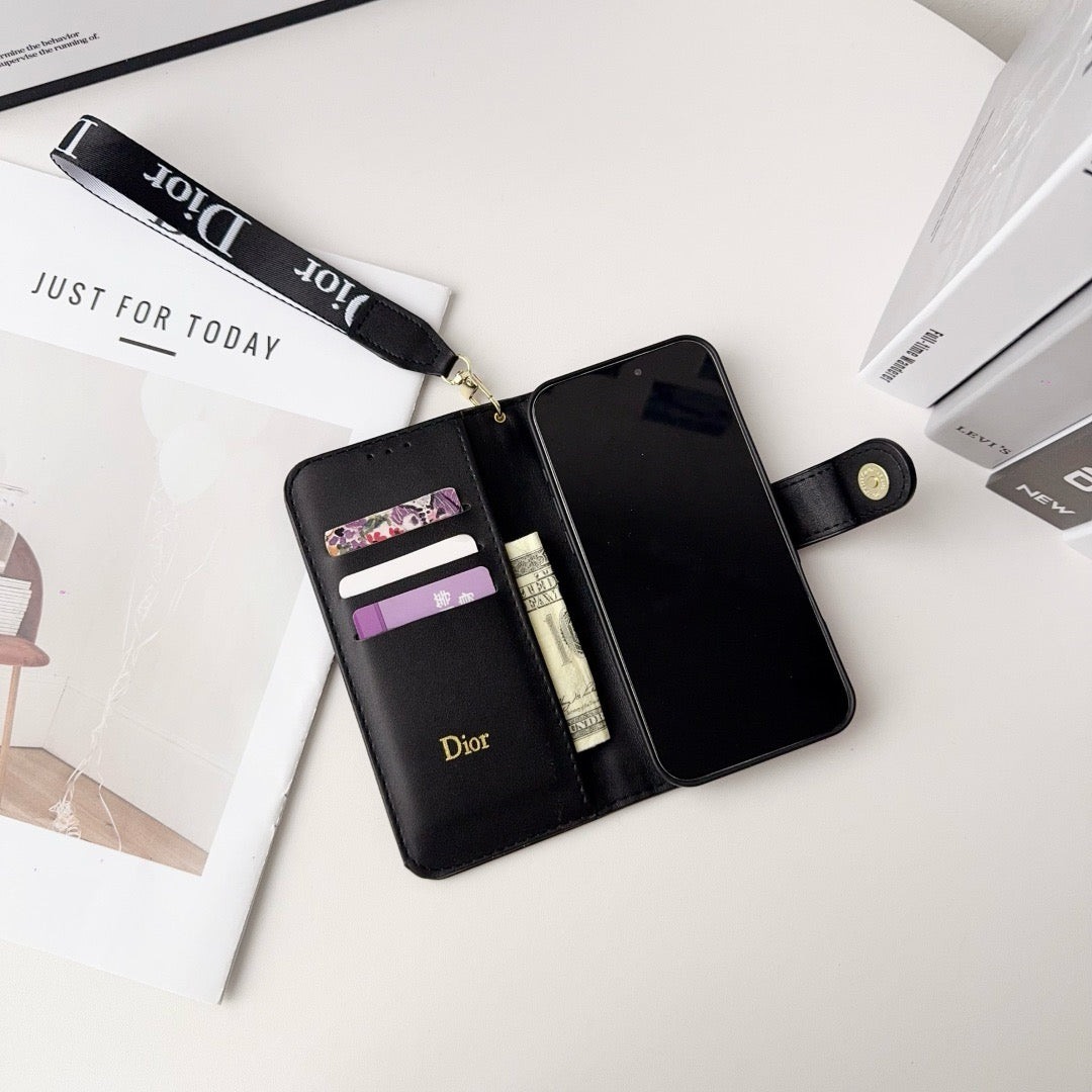 Módní elegantní vzor peněženka pouzdro na iPhone s odnímatelným páskem na zápěstí