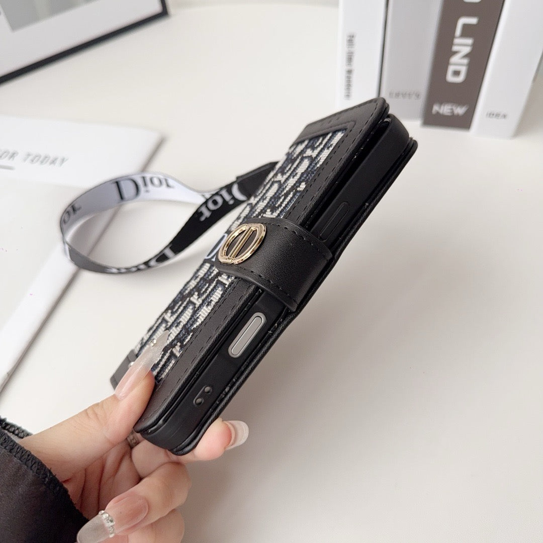 Módní elegantní vzor peněženka pouzdro na iPhone s odnímatelným páskem na zápěstí