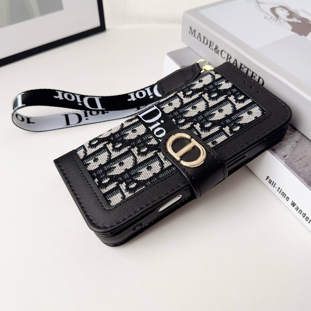 Módní elegantní vzor peněženka pouzdro na iPhone s odnímatelným páskem na zápěstí
