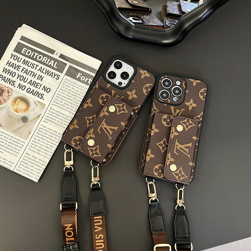 Luxusní Card Bag Řetízek Hnědé pouzdro na iPhone