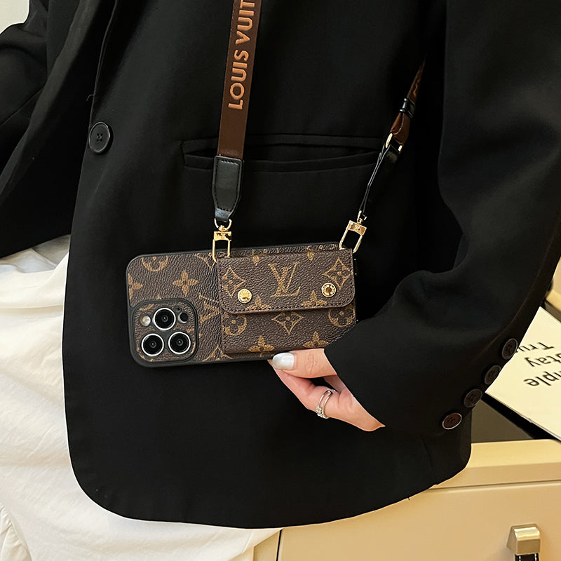 Luxusní Card Bag Řetízek Hnědé pouzdro na iPhone