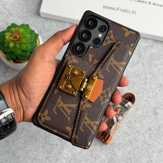 MARKEN-LEDER-KARTENHALTER-SLOT-LOCK-SLING-HÜLLE FÜR SAMSUNG GALAXY