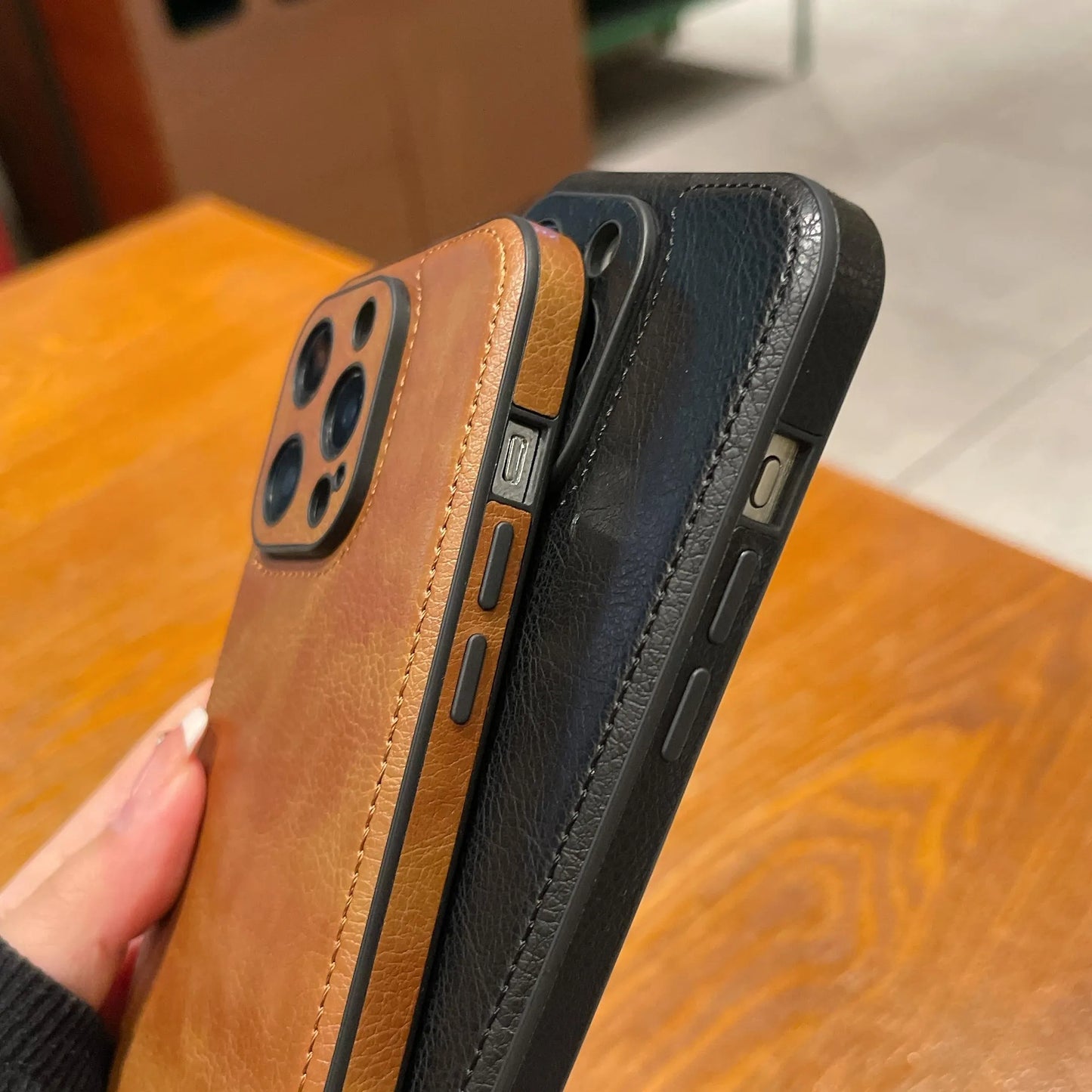 Premium Vintage Leather iPhone Case – Soft Touch Shockproof Protective Cover