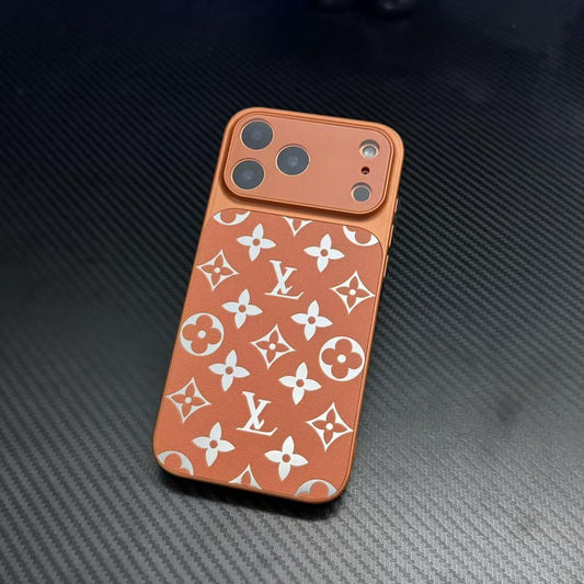 Custodia per telefono in pelle con motivo monogramma di lusso con protezione completa della fotocamera
